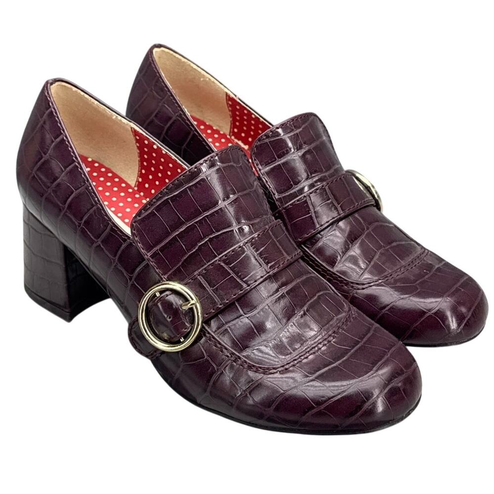 But Another Innocent Tale Catberry Grape Moc Croc Heeled Buckle Loafer Women 8.5